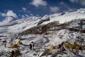 Snowy campsite on trek. Image by J Hughes
