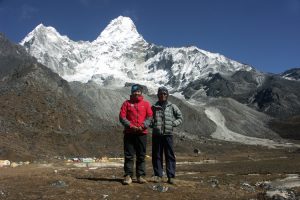 Sherpa & guide at Ama Dablam Base Camp. Image by A Warrick