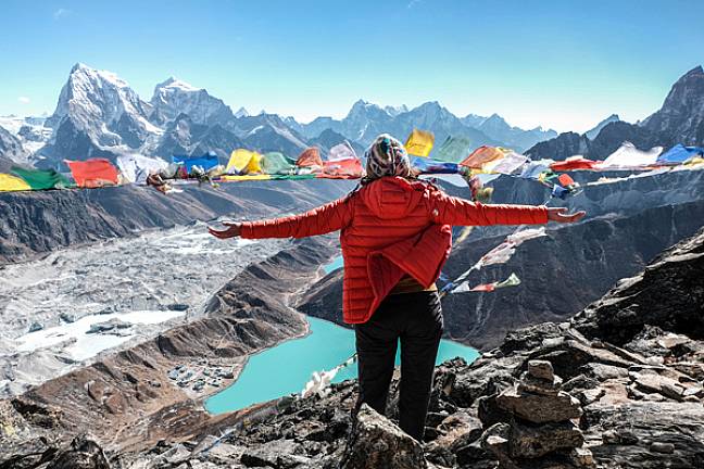 Trekker on Gokyo Ri Everest Nepal 600x400