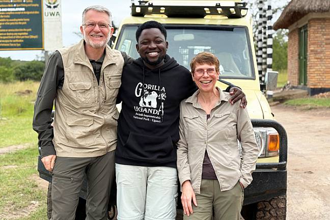 Kirsty adam with guide lake mburo safari uganda 600x400