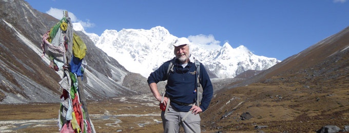 Steve Berry on trek to Gangkar Punsum, Bhutan