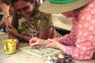 Learning how to handpaint kalamkari at a workshop