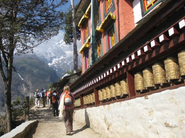 Guide to trekking to everest base camp Namche gompa prayer wheels